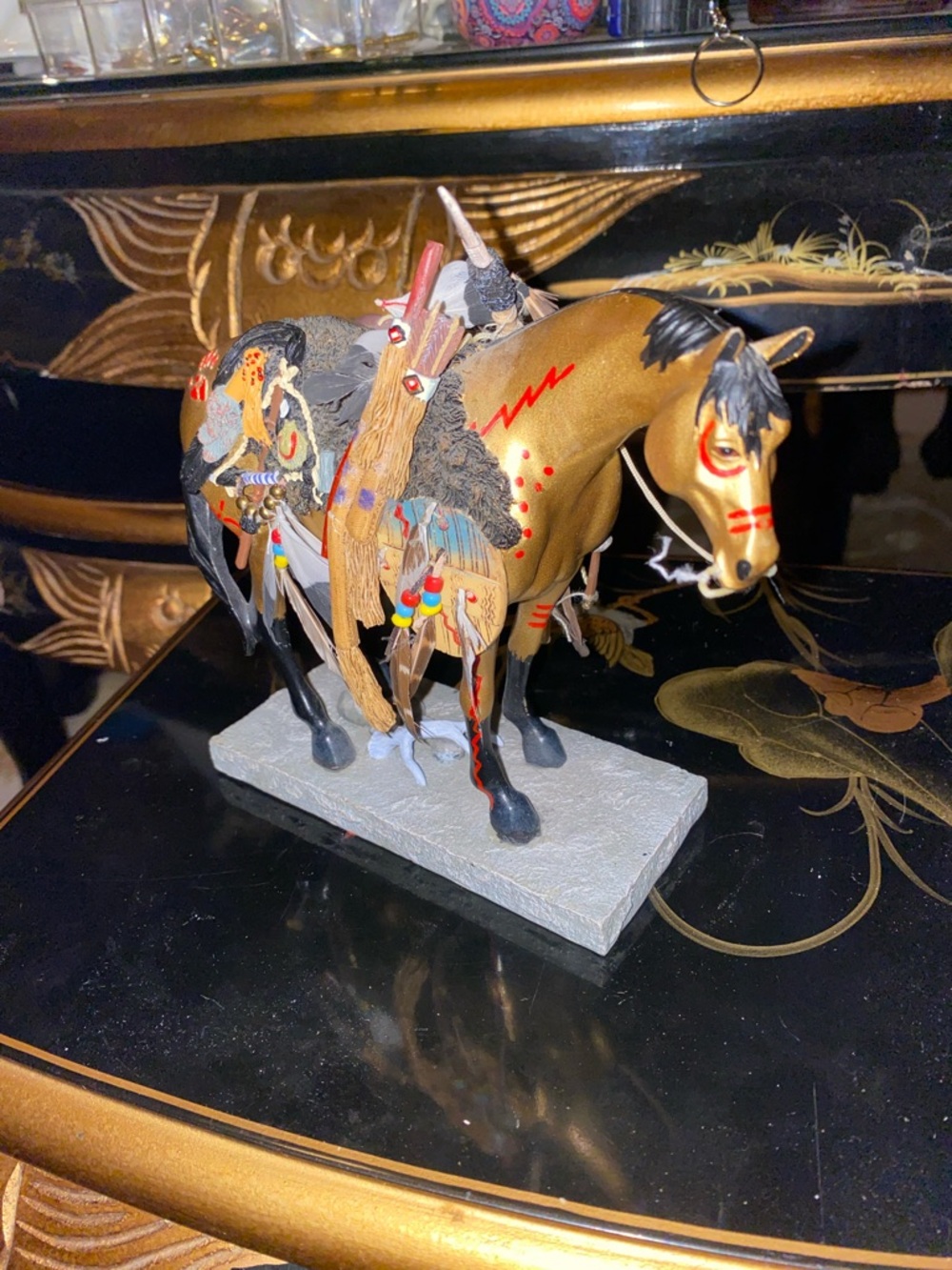 The Trail Of Painted Ponies Medicine Gold and Black Native Warrior Horse Figuri - Picture 3 of 7